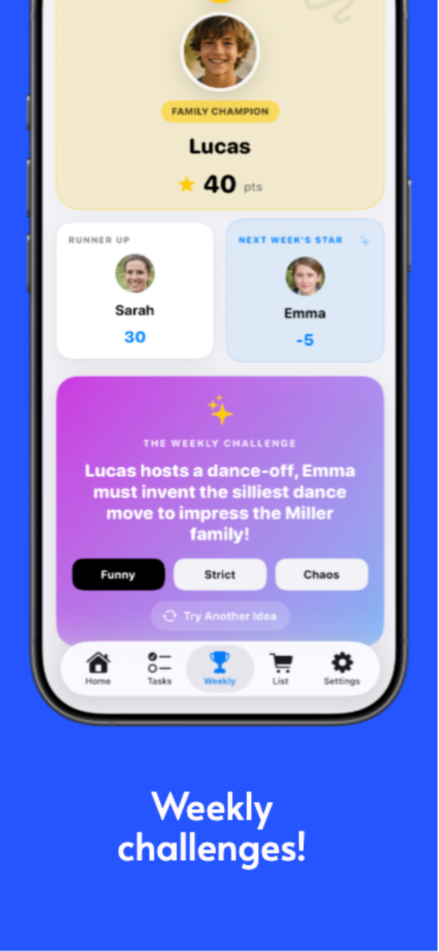 FamilyPoints+ Weekly Challenges and goals